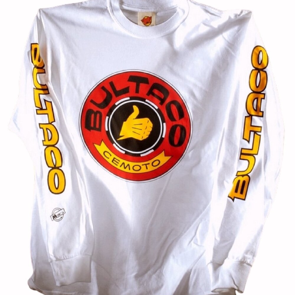 Bultaco Logo White/Red Jersey Long Sleeve T-Shirt - NEW Fast Ship